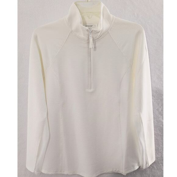 Chico's Activewear Top Qtr Zip Pullover Wmn's Sz M White Mesh Inset Long Sleeve - Picture 12 of 16